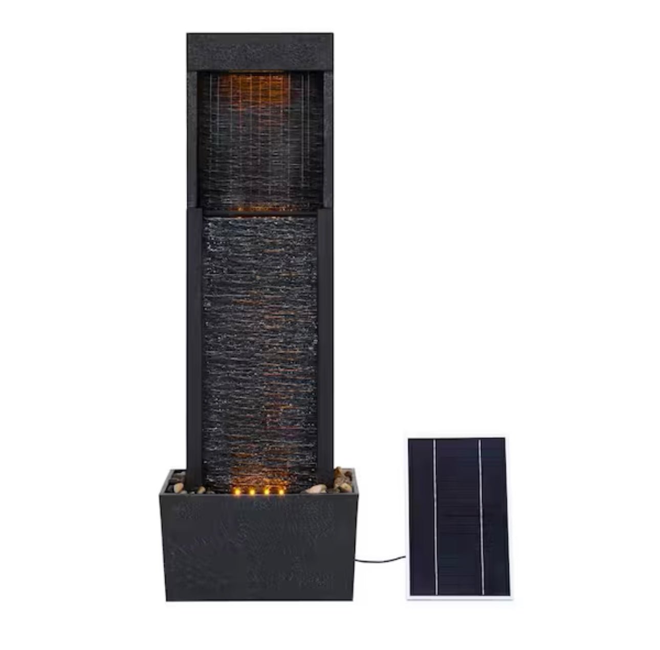 38 in. Tall Outdoor Gray Slate Solar-Powered Waterfall Fountain with LED Lights - Outdoor Solar Outlet