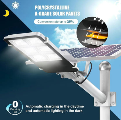 3800W Tri-Color Solar Street Lights Outdoor - Multi-Color Adjustable Lighting - 7000K LED Street Light with Remote Control - Ideal for Parking Lot, Yard, Plaza - solar parking lot lights - Outdoor Solar Outlet