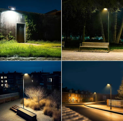 3800W Tri-Color Solar Street Lights Outdoor - Multi-Color Adjustable Lighting - 7000K LED Street Light with Remote Control - Ideal for Parking Lot, Yard, Plaza - solar parking lot lights - Outdoor Solar Outlet