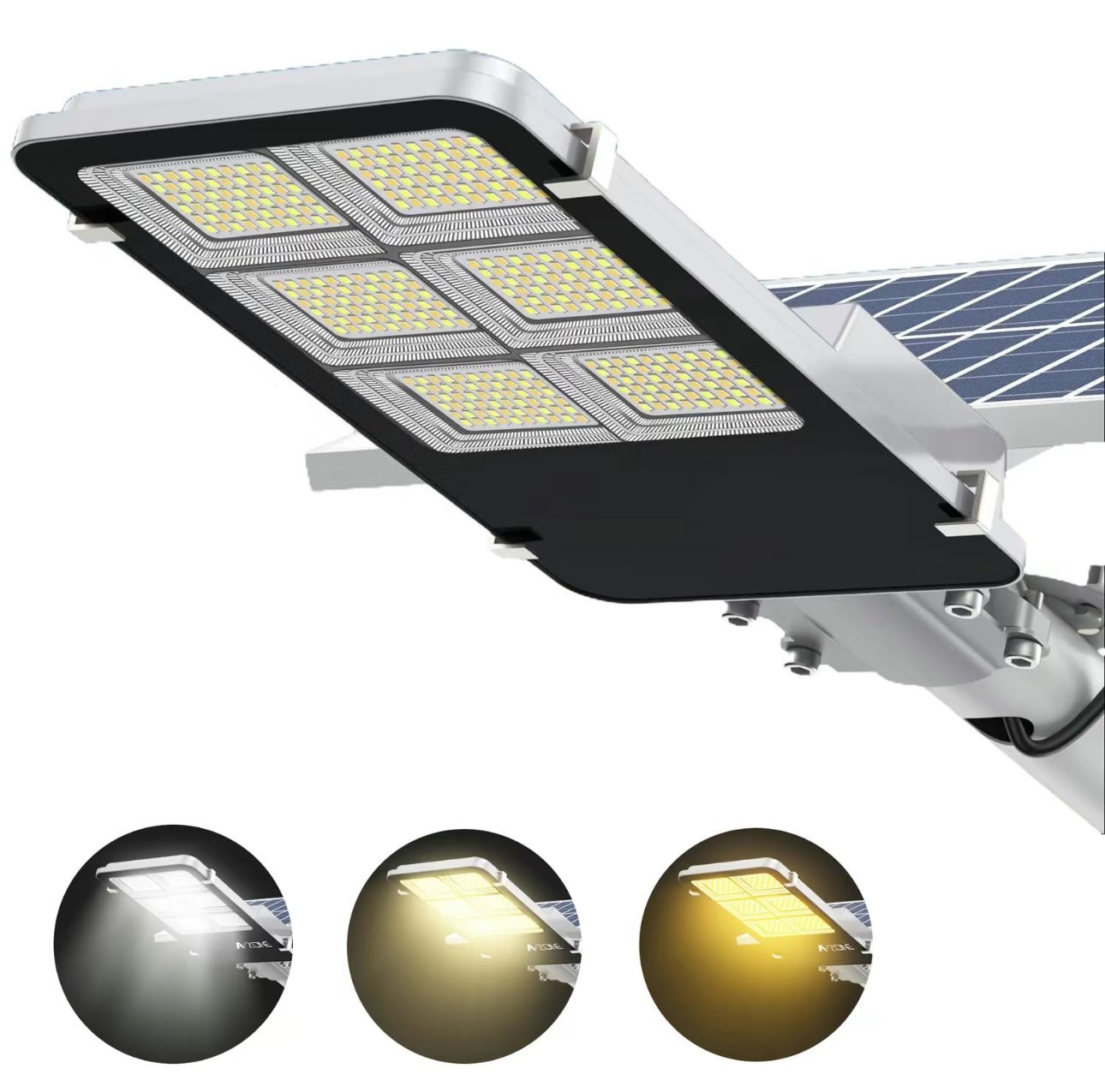 3800W Tri-Color Solar Street Lights Outdoor - Multi-Color Adjustable Lighting - 7000K LED Street Light with Remote Control - Ideal for Parking Lot, Yard, Plaza - solar parking lot lights - Outdoor Solar Outlet