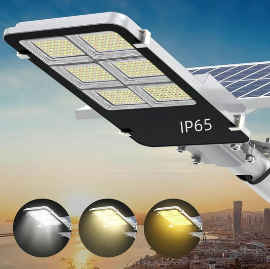 3800W Tri-Color Solar Street Lights Outdoor - Multi-Color Adjustable Lighting - 7000K LED Street Light with Remote Control - Ideal for Parking Lot, Yard, Plaza - solar parking lot lights - Outdoor Solar Outlet