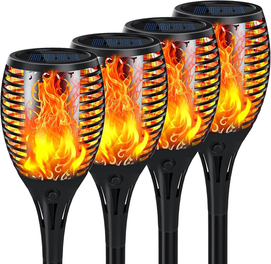 4-Pack Solar Flickering Flame Torch Lights – 23 Inch, 33 LEDs, Dusk-to-Dawn, IP65 Outdoor Lights - Outdoor Solar Outlet