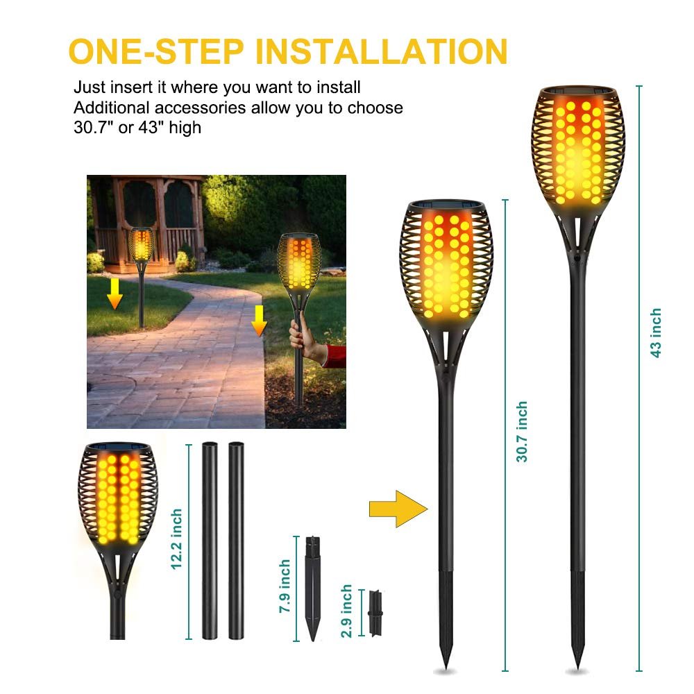 4-Pack Solar Flickering Flames Torch Lights Outdoor Dusk to Dawn Auto On/Off 29 Inch - Outdoor Solar Outlet