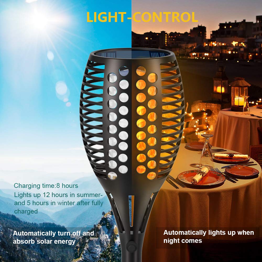 4-Pack Solar Flickering Flames Torch Lights Outdoor Dusk to Dawn Auto On/Off 29 Inch - Outdoor Solar Outlet