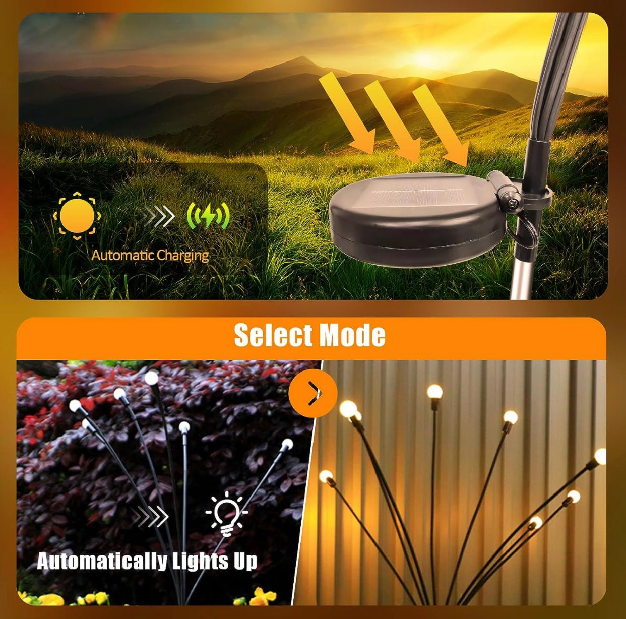 4 Pack Solar Powered Light FireFly Upgraded 8 LED-Warm White - Outdoor Solar Outlet