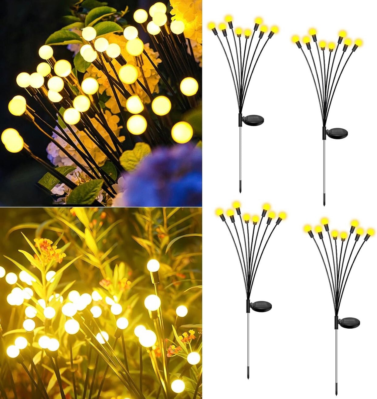 4 Pack Solar Powered Light FireFly Upgraded 8 LED-Warm White - Outdoor Solar Outlet
