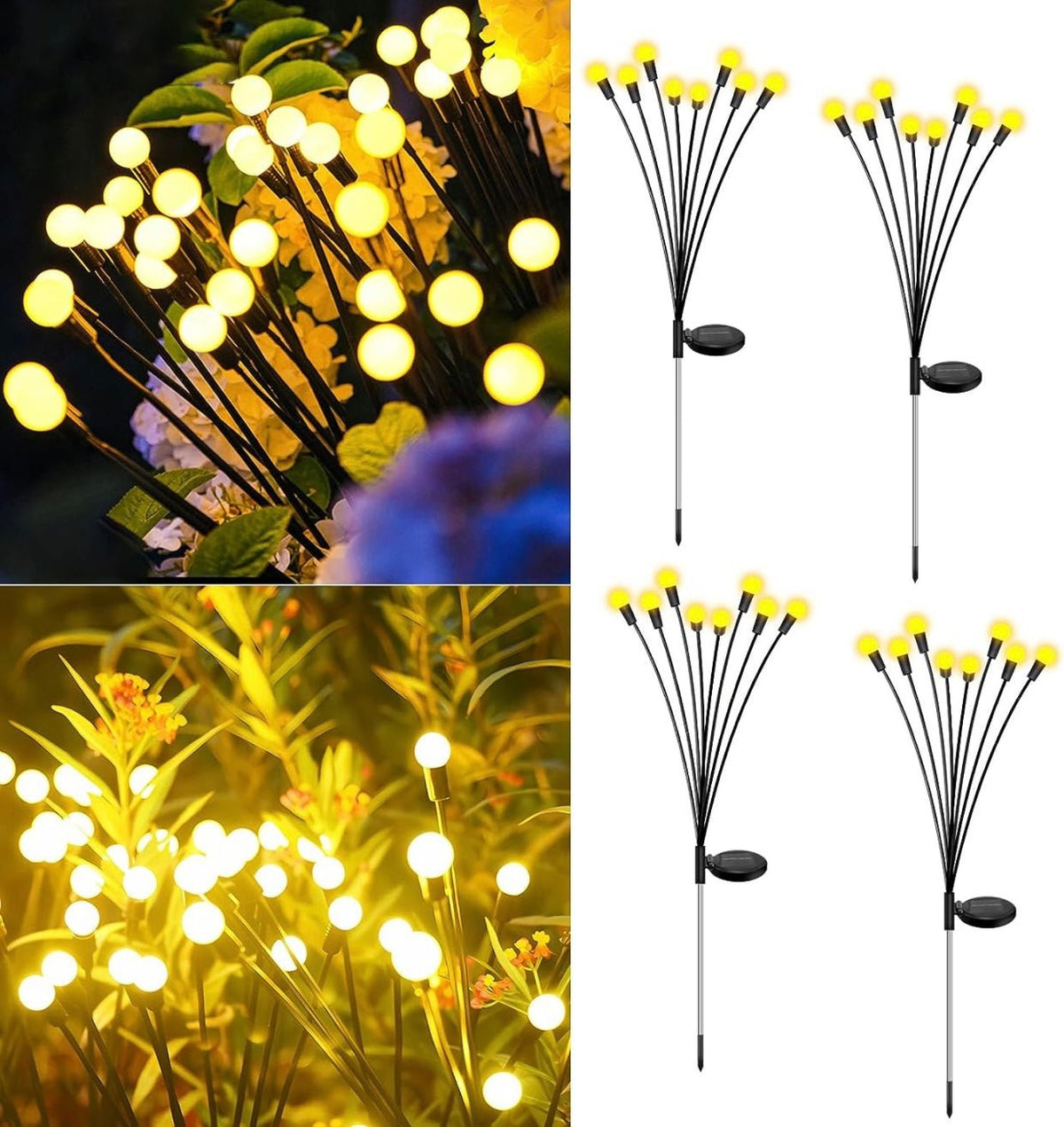 4 Pack Solar Powered Light FireFly Upgraded 8 LED-Warm White - Outdoor Solar Outlet
