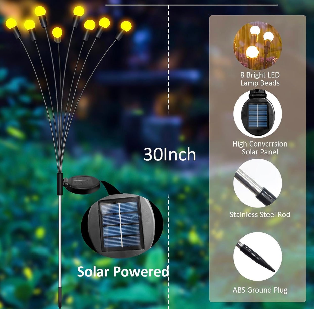 4 Pack Solar Powered Light FireFly Upgraded 8 LED-Warm White - Outdoor Solar Outlet