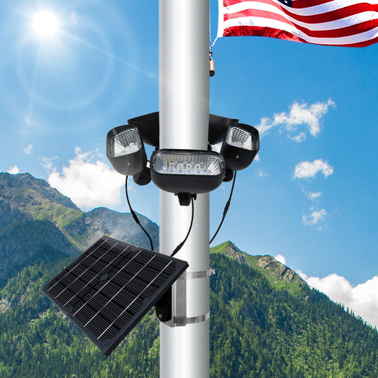 400W Solar Flag Pole Light for 15-40ft flagpole 5 Spotlights，Adjustable Clamps Fits 3-6''Diameter Inground Poles from Dusk to Dawn - Outdoor Solar Outlet