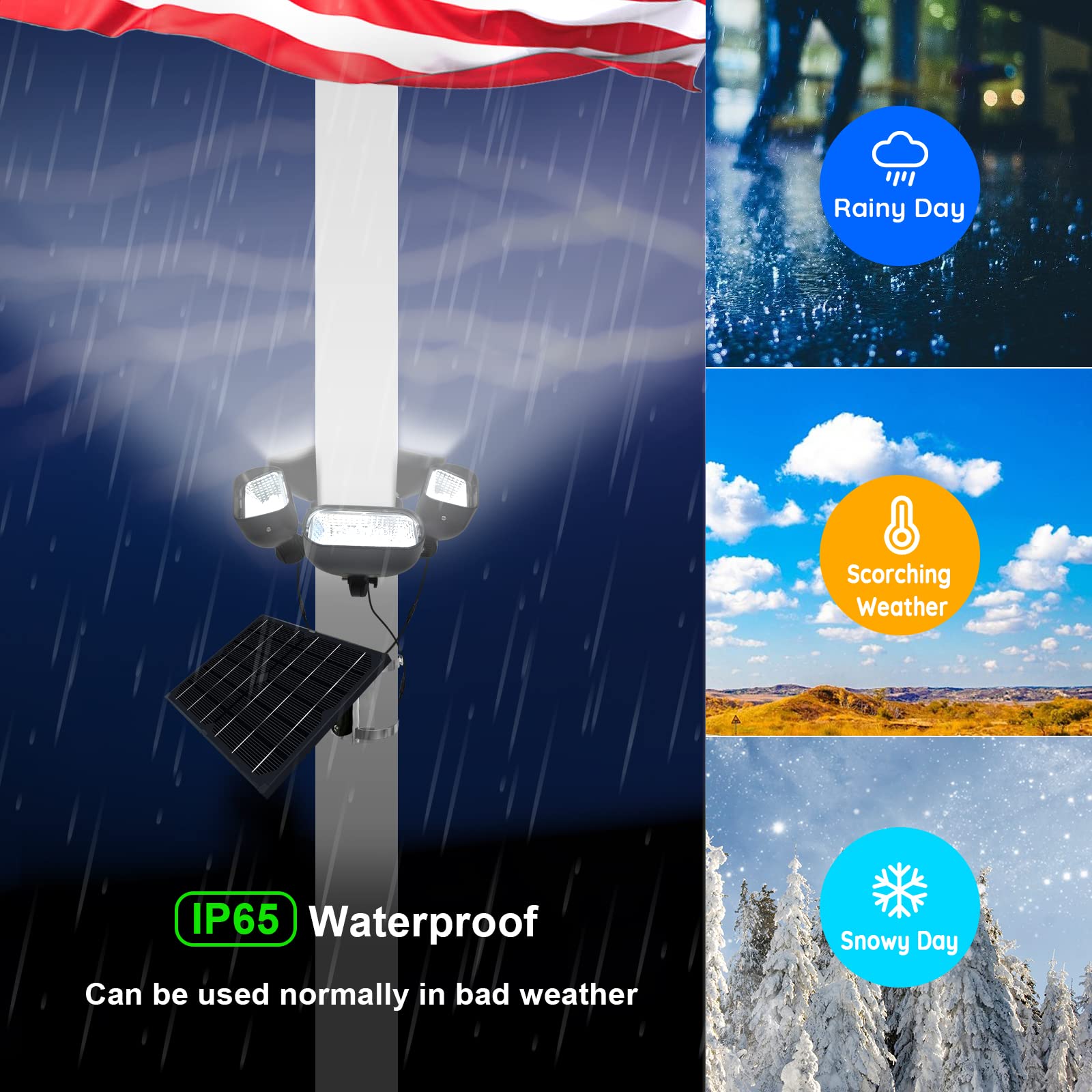 400W Solar Flag Pole Light for 15-40ft flagpole 5 Spotlights，Adjustable Clamps Fits 3-6''Diameter Inground Poles from Dusk to Dawn - Outdoor Solar Outlet