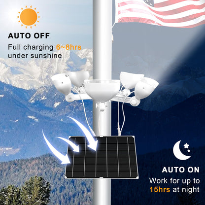 400W Solar Flag Pole Light for 15-40ft flagpole 5 Spotlights，Adjustable Clamps Fits 3-6''Diameter Inground Poles from Dusk to Dawn - Outdoor Solar Outlet