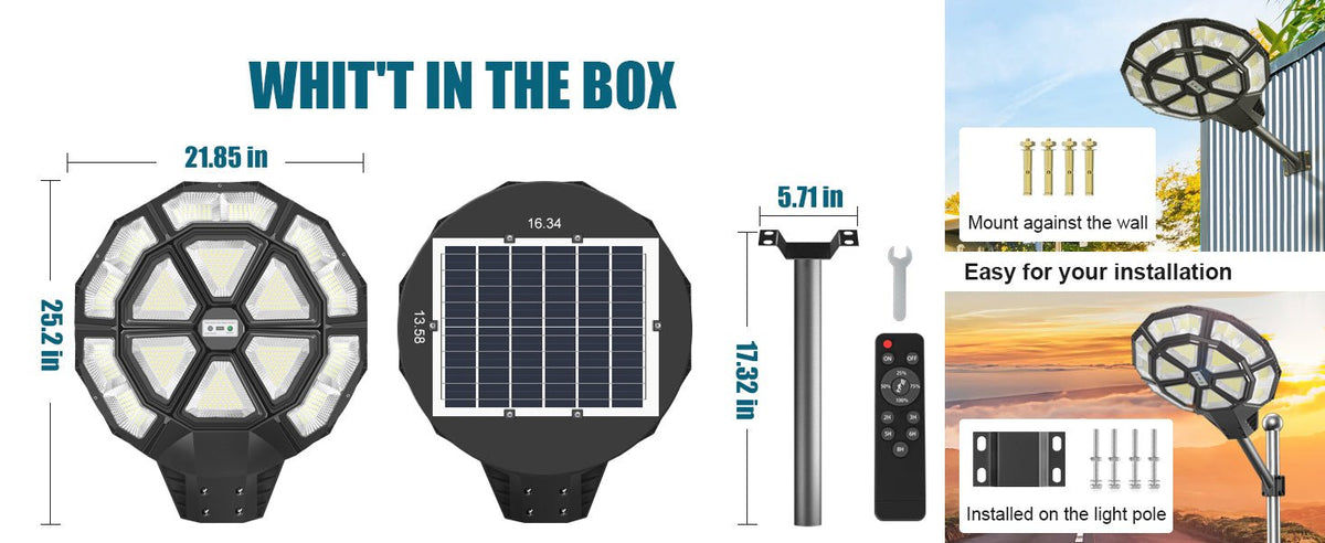 4500W Large Solar Street Lights Outdoor - Commercial Grade Solar Powered Street Light 120000LM with Remote - Outdoor Solar Outlet