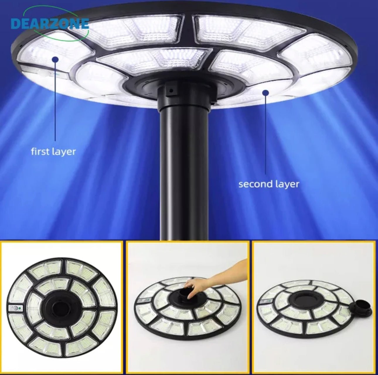 4500W Solar Outdoor Light Round 360° Wide Angle UFO Garden Pole And Wall Street Lights with Remote - Outdoor Solar Outlet