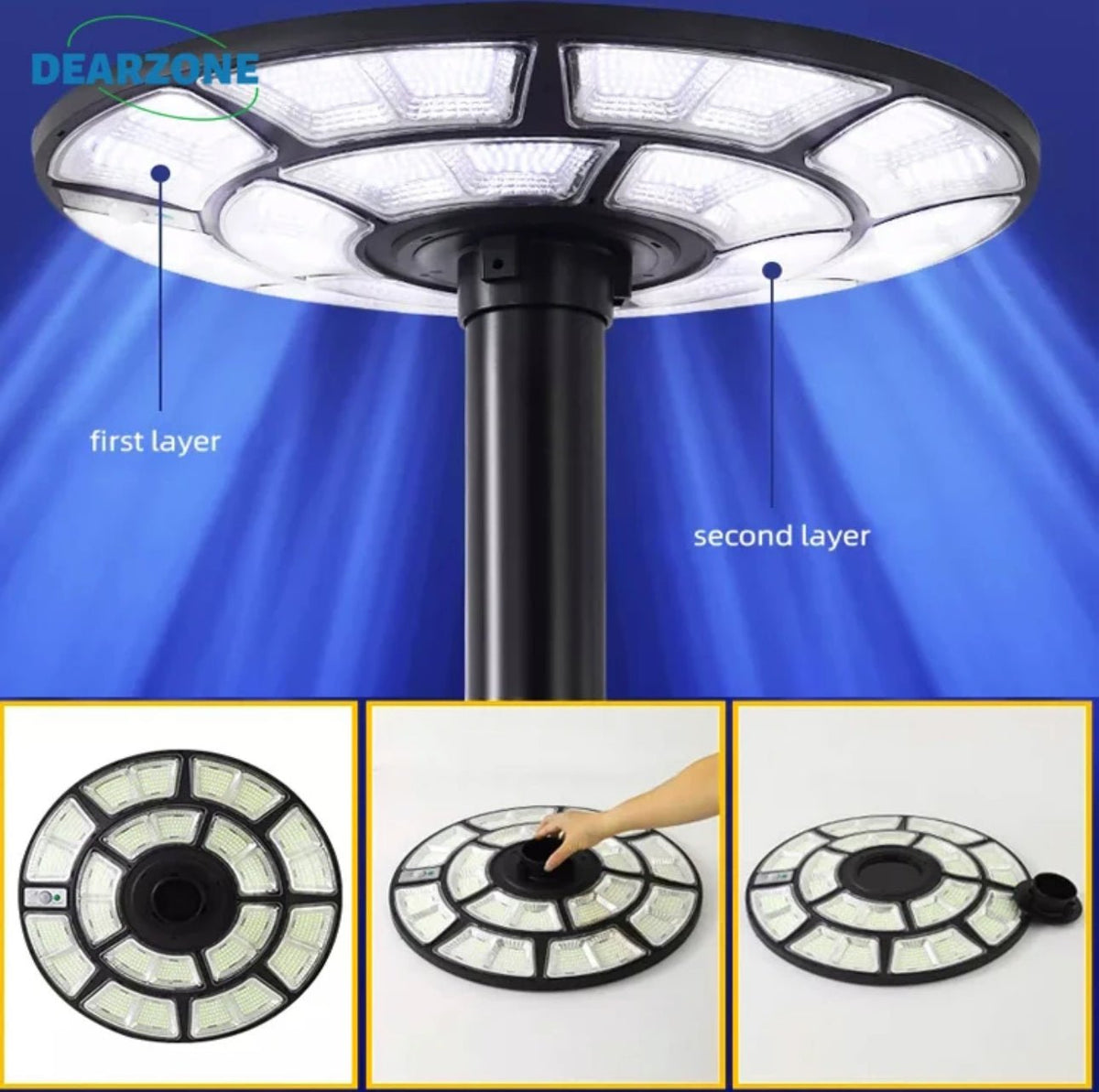 4500W Solar Outdoor Light Round 360° Wide Angle UFO Garden Pole And Wall Street Lights with Remote - Outdoor Solar Outlet