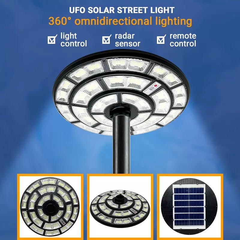 4500W Solar Outdoor Light Round 360° Wide Angle UFO Garden Pole And Wall Street Lights with Remote - Outdoor Solar Outlet