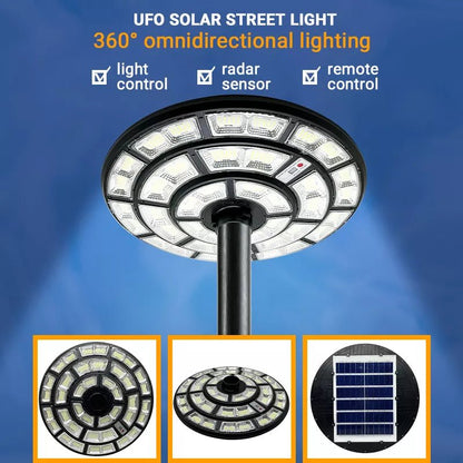 4500W Solar Outdoor Light Round 360° Wide Angle UFO Garden Pole And Wall Street Lights with Remote - Outdoor Solar Outlet