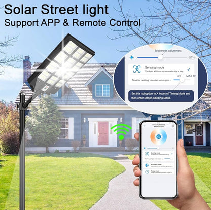 4500W Solar Street Light Outdoor, 250000LM 6500K with Mobile App Remote Control Dusk to Dawn LED Motion Sensor - Outdoor Solar Outlet