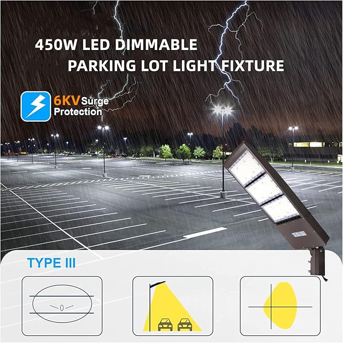 450W Dimmable LED Parking Lot Light Hard Wire 5000K Daylight 63000LM 140lm/w, Outdoor LED Shoebox Lights, UL/DLC Commercial Lighting Fixture - Outdoor Solar Outlet