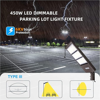 450W Dimmable LED Parking Lot Light Hard Wire 5000K Daylight 63000LM 140lm/w, Outdoor LED Shoebox Lights, UL/DLC Commercial Lighting Fixture - Outdoor Solar Outlet