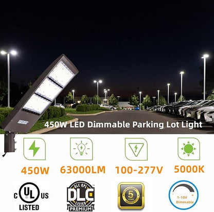 450W Dimmable LED Parking Lot Light Hard Wire 5000K Daylight 63000LM 140lm/w, Outdoor LED Shoebox Lights, UL/DLC Commercial Lighting Fixture - Outdoor Solar Outlet