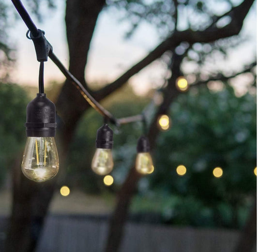 48 Ft Plug-In LED Outdoor String Lights Waterproof- Hanging, Dimmable 2W Vintage Edison Bulbs - Outdoor Solar Outlet