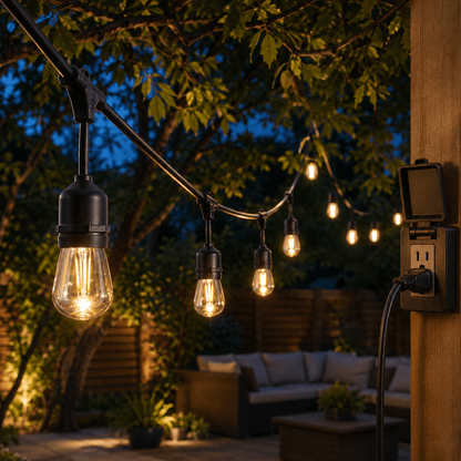 48 Ft Plug-In LED Outdoor String Lights Waterproof- Hanging, Dimmable 2W Vintage Edison Bulbs - Outdoor Solar Outlet