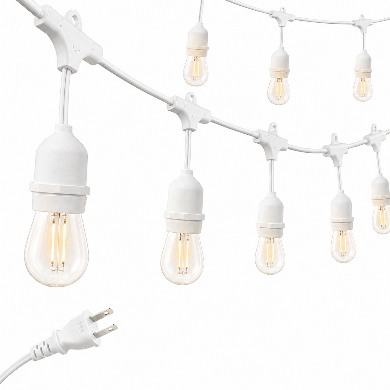 48 Ft Plug-In LED Outdoor String Lights Waterproof- Hanging, Dimmable 2W Vintage Edison Bulbs - Outdoor Solar Outlet