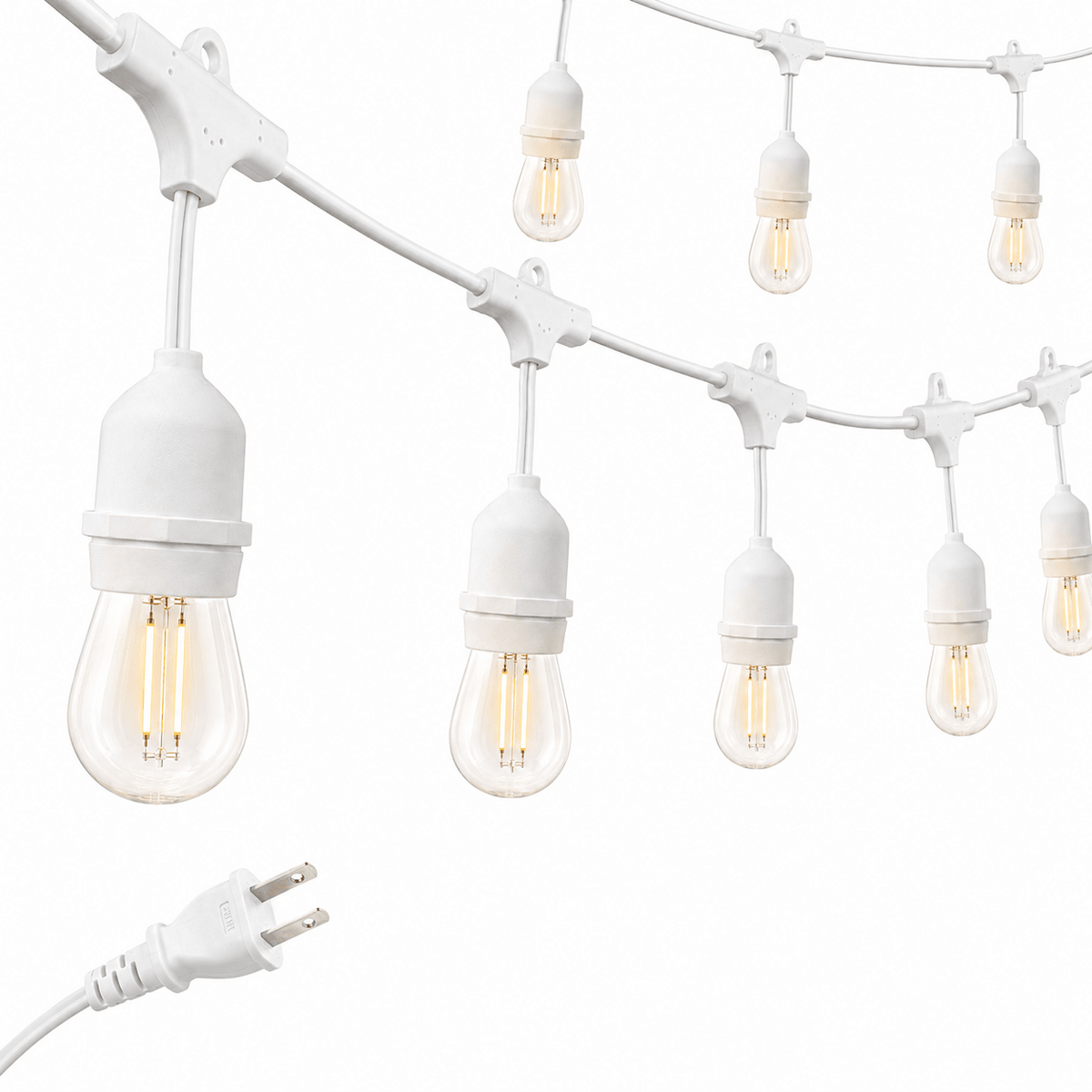 48 Ft Plug-In LED Outdoor String Lights Waterproof- Hanging, Dimmable 2W Vintage Edison Bulbs - Outdoor Solar Outlet