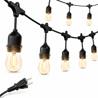 48 Ft Plug-In LED Outdoor String Lights Waterproof- Hanging, Dimmable 2W Vintage Edison Bulbs - Outdoor Solar Outlet