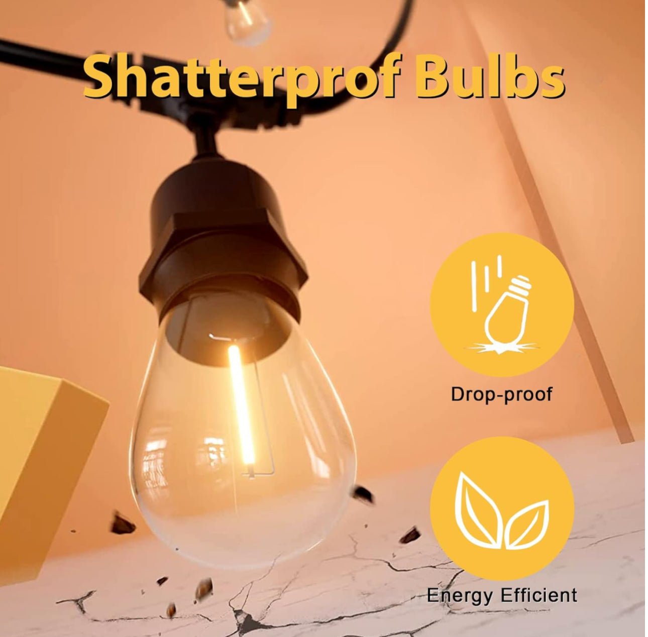 48 Ft Plug-In LED Outdoor String Lights Waterproof- Hanging, Dimmable 2W Vintage Edison Bulbs - Outdoor Solar Outlet
