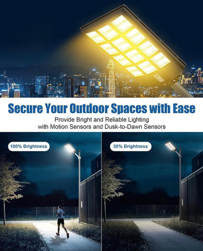 4800W LED Street Light Outdoor - [Warm White] 3000K Solar Street Lights , Dusk to Dawn, Motion Sensor With Remote - Outdoor Solar Outlet