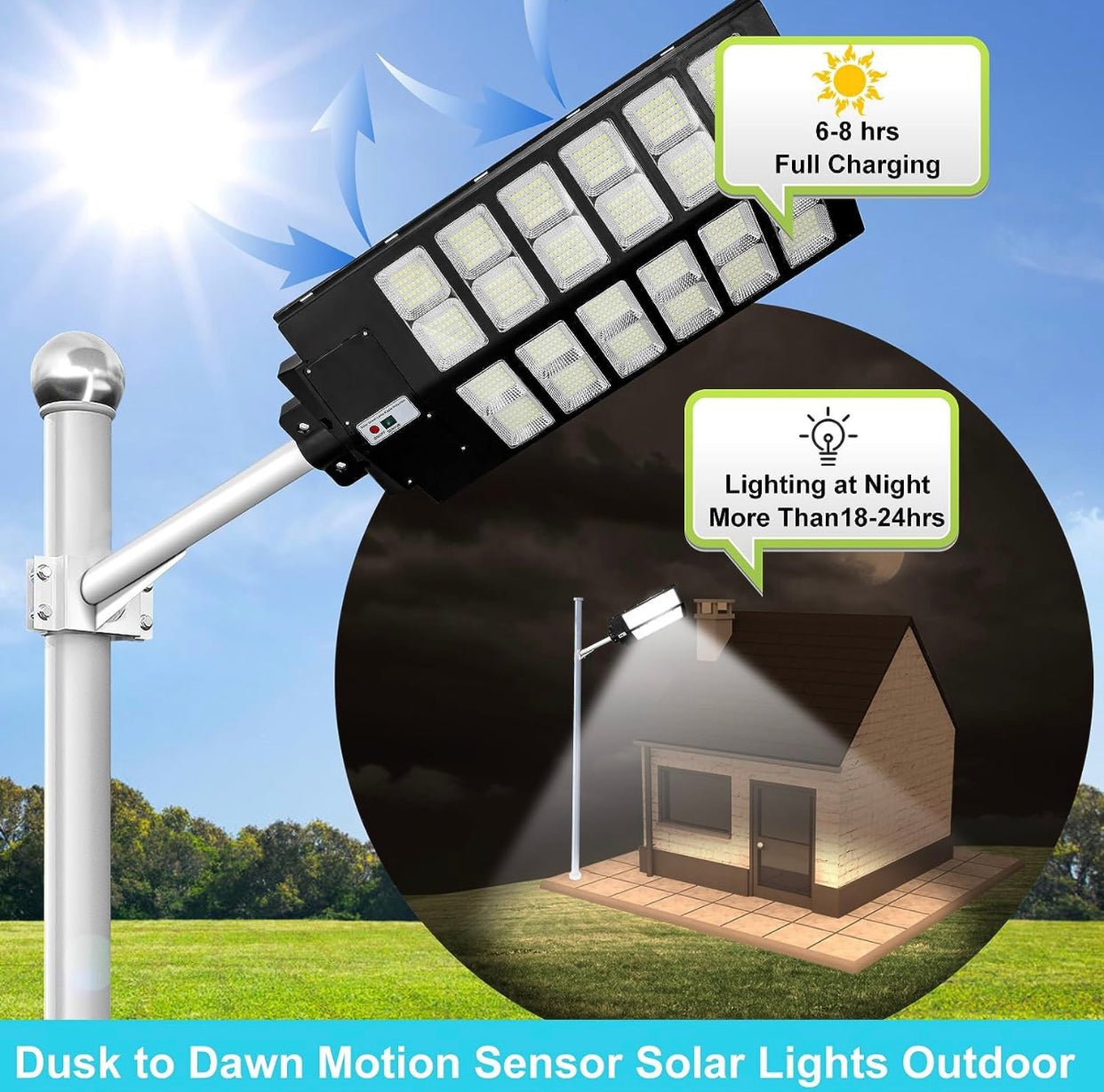 4800W LED Street Light Outdoor - [Warm White] 3000K Solar Street Lights , Dusk to Dawn, Motion Sensor With Remote - Outdoor Solar Outlet