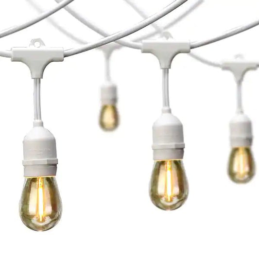 48FT Outdoor LED String Lights Plug-In - 24 Shatter Resistant and Waterproof Bulbs - Commercial Grade - UL Listed Heavy Duty Wire - Outdoor Solar Outlet