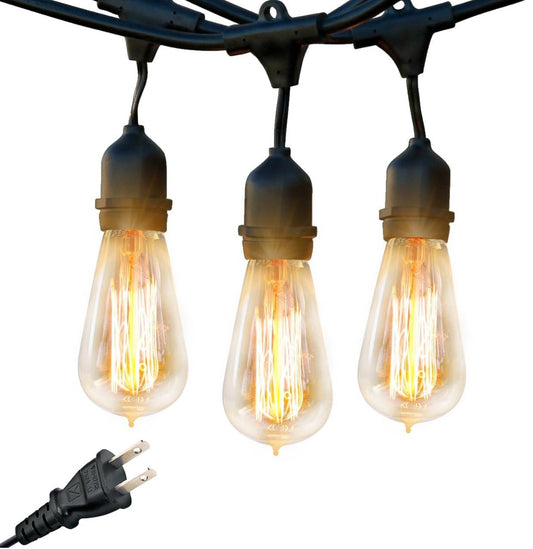 48Ft Pro Vintage Edition Plug-In Outdoor Heavy Quality 40W Commercial String Lights-15 Bulbs - Outdoor Solar Outlet