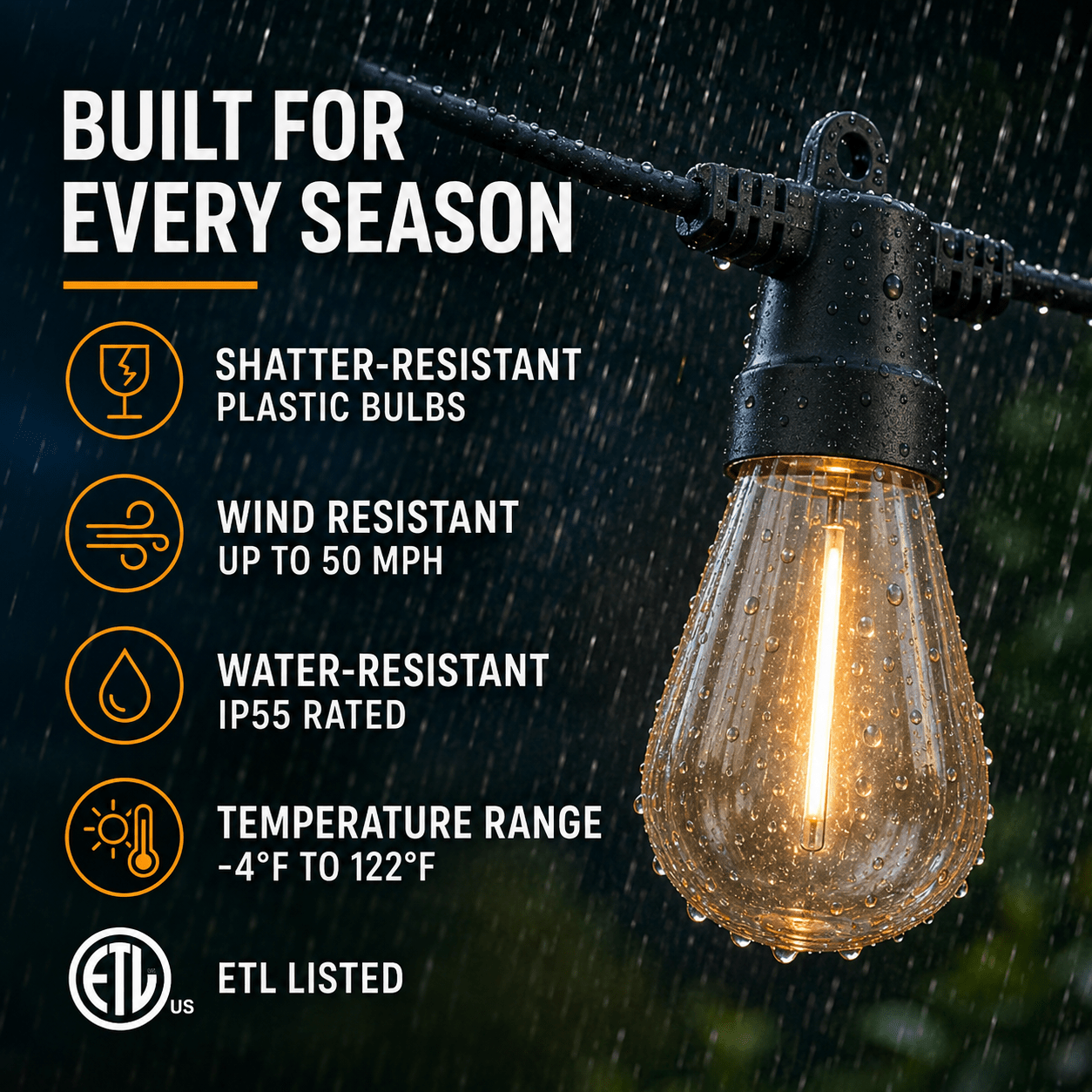 48Ft Solar Powered String Lights Waterproof LED Hanging Edison Bulb Lights with 15 Bulbs - Outdoor Solar Outlet