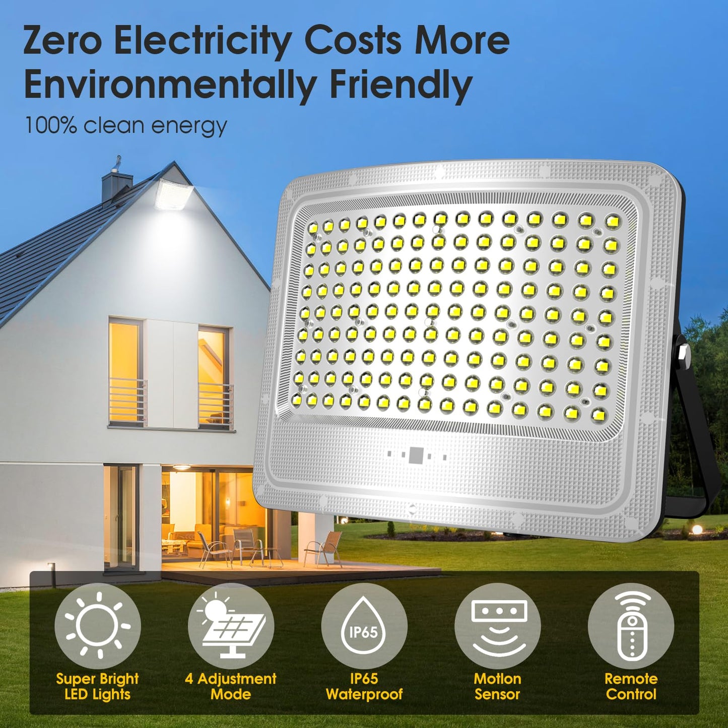 5000W LED Solar Flood Lights,242 LED Street Flood Light Waterproof with Remote Control and 16.4 Ft Cables - Outdoor Solar Outlet