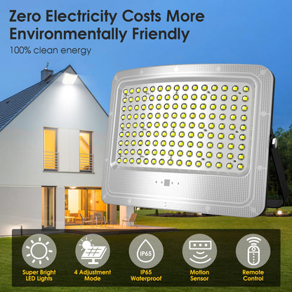 5000W LED Solar Flood Lights,242 LED Street Flood Light Waterproof with Remote Control and 16.4 Ft Cables - Outdoor Solar Outlet