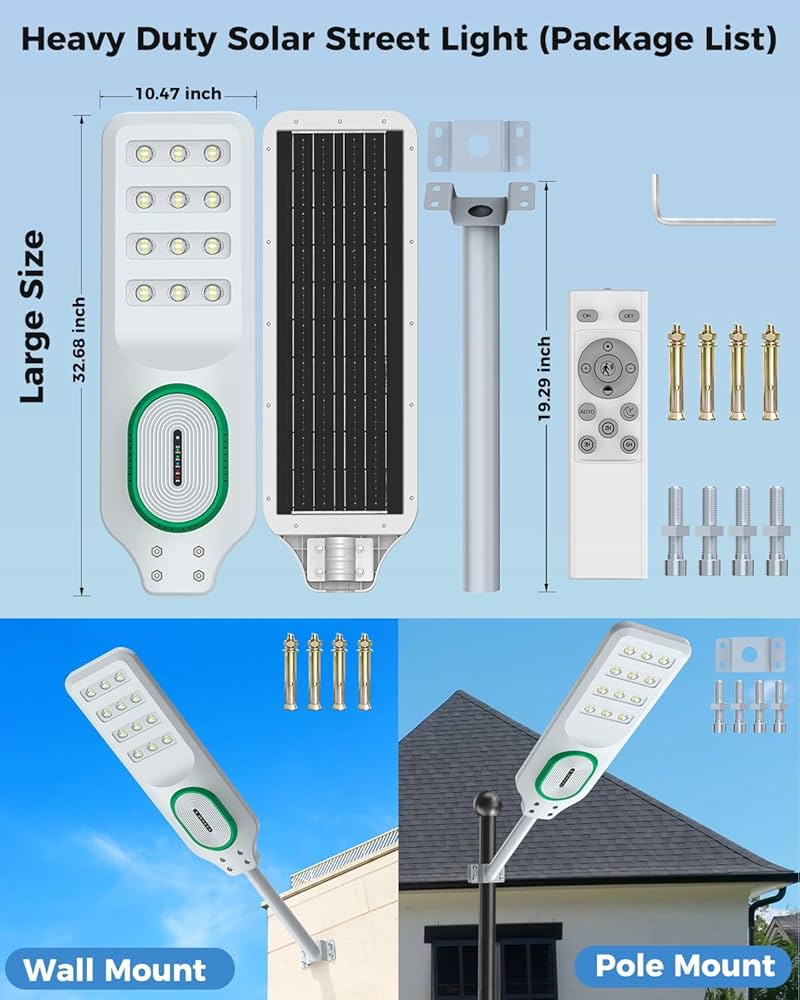 5000W Solar Street Lights Outdoor Waterproof 150000 Lumen Bright Heavy Duty Dusk to Dawn Parking Lot Lights, Large LED - Outdoor Solar Outlet