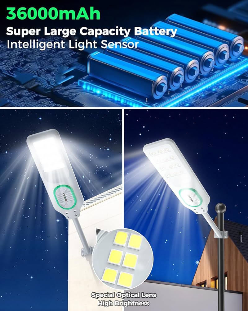 5000W Solar Street Lights Outdoor Waterproof 150000 Lumen Bright Heavy Duty Dusk to Dawn Parking Lot Lights, Large LED - Outdoor Solar Outlet
