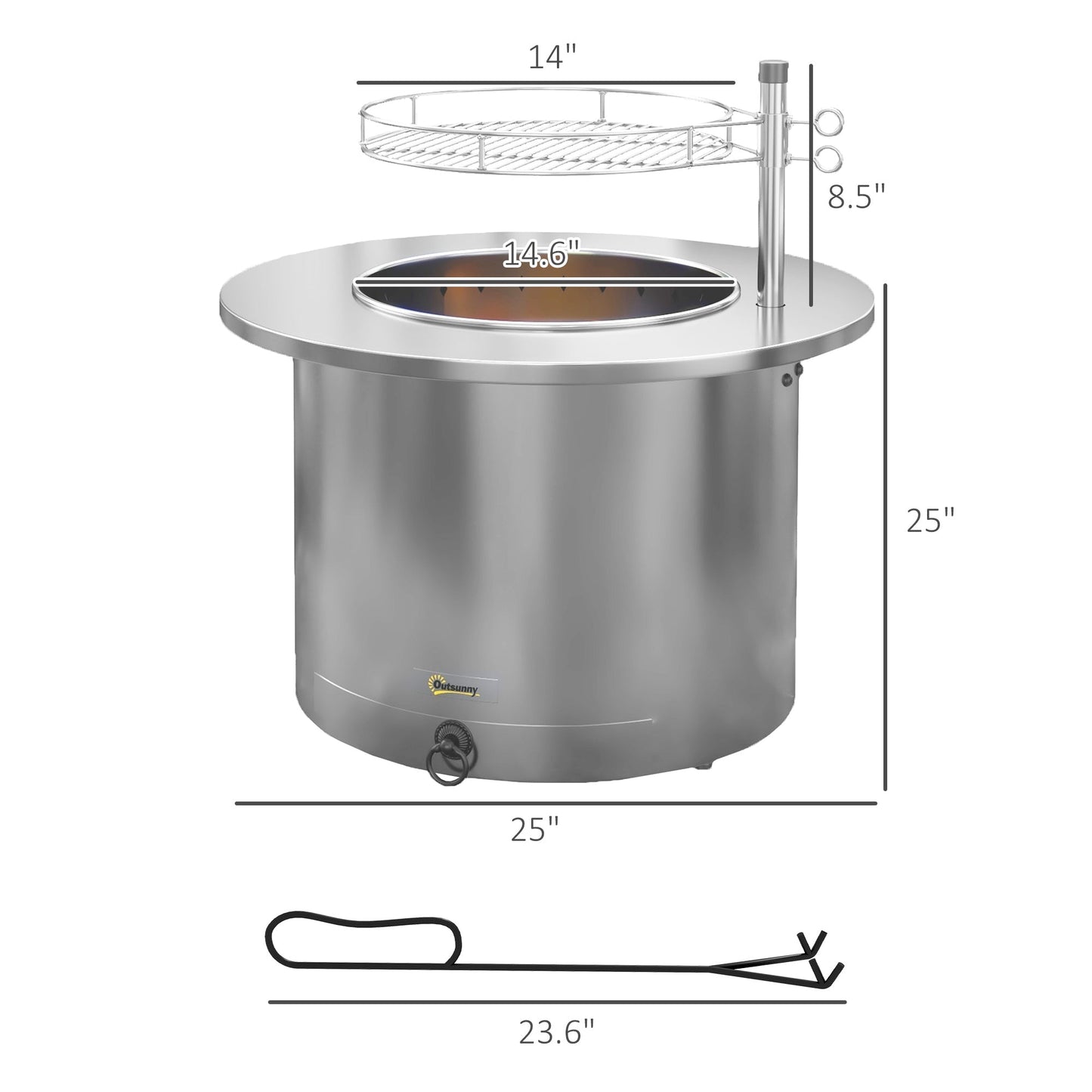 2-in-1 Portable Stainless Smokeless Fire Pit and Grill for Campfire, BBQ, Picnic