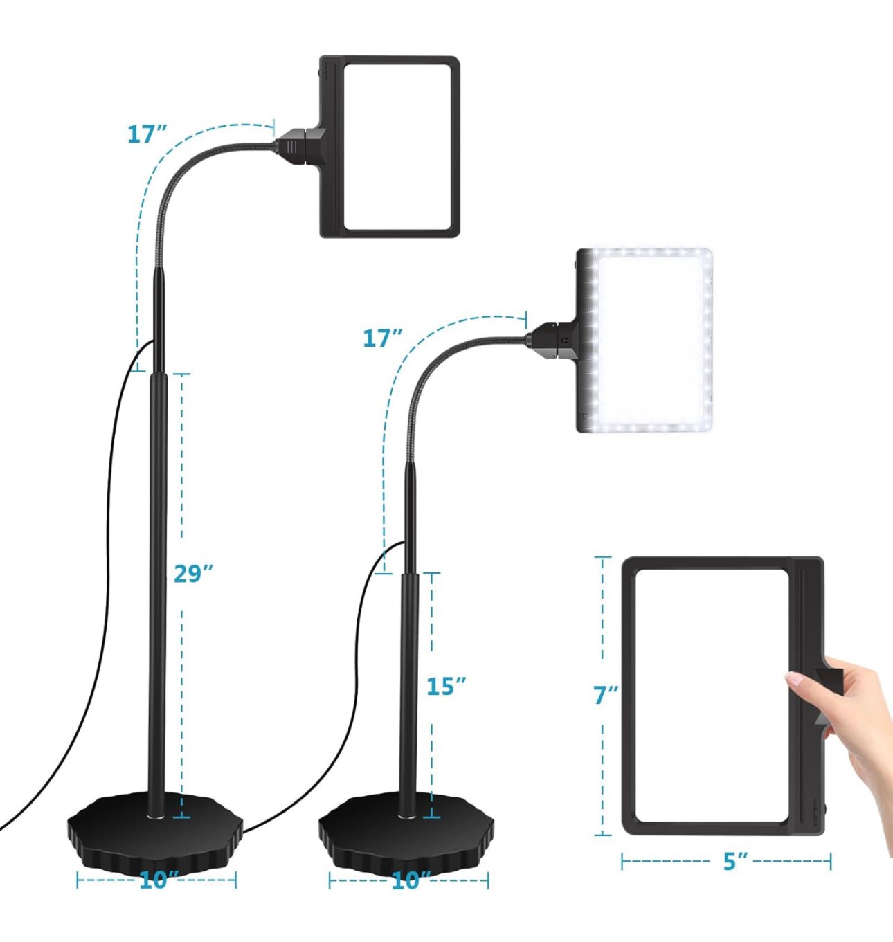 5X Magnifying Glass with 36 LED Dimmable Light and Stand, Adjustable Brightness Magnifying Floor Lamp, Gooseneck Arm Lighted Magnifier for Reading, Crafts and Close Work - Outdoor Solar Outlet