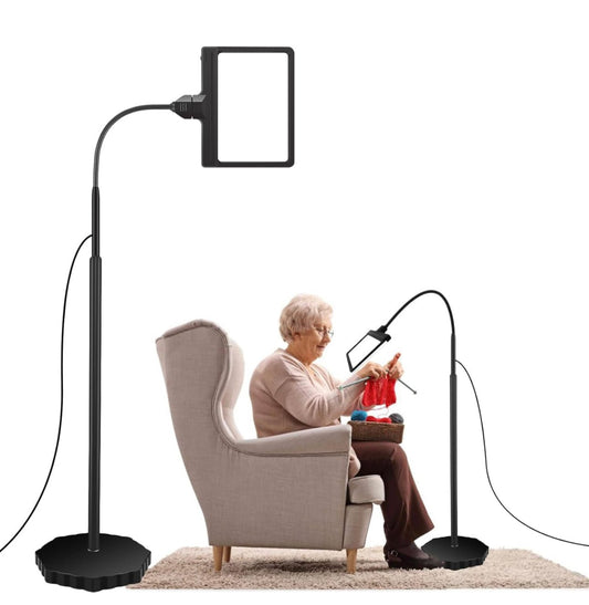 5X Magnifying Glass with 36 LED Dimmable Light and Stand, Adjustable Brightness Magnifying Floor Lamp, Gooseneck Arm Lighted Magnifier for Reading, Crafts and Close Work - Outdoor Solar Outlet
