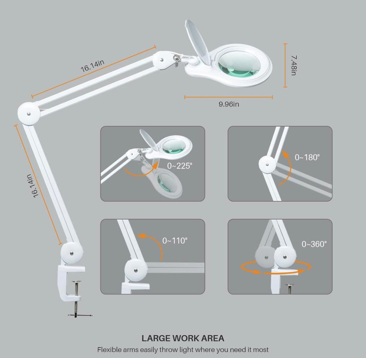5X PRO XL Magnifying Desk Clamp Lamp – With Bright LED Light - Outdoor Solar Outlet