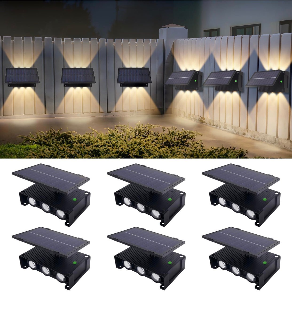 6 Pack Solar Fence Lights, Solar Deck Lights, Waterproof Outdoor Wall Lights (Warm White) - Outdoor Solar Outlet