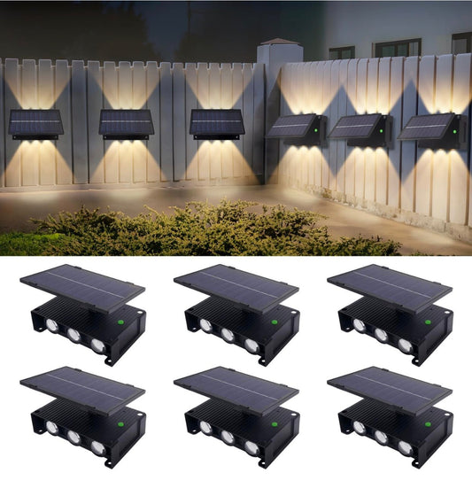 6 Pack Solar Fence Lights, Solar Deck Lights, Waterproof Outdoor Wall Lights (Warm White) - Outdoor Solar Outlet