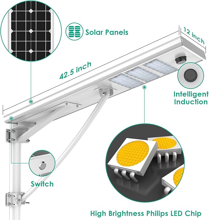 6000W Aluminum Frame LED Integrated Solar Street Light, IP65 Waterproof , Radar Sensor + Light Sensor, Dusk to Dawn Solar - Outdoor Solar Outlet