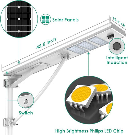 6000W Aluminum Frame LED Integrated Solar Street Light, IP65 Waterproof , Radar Sensor + Light Sensor, Dusk to Dawn Solar - Outdoor Solar Outlet
