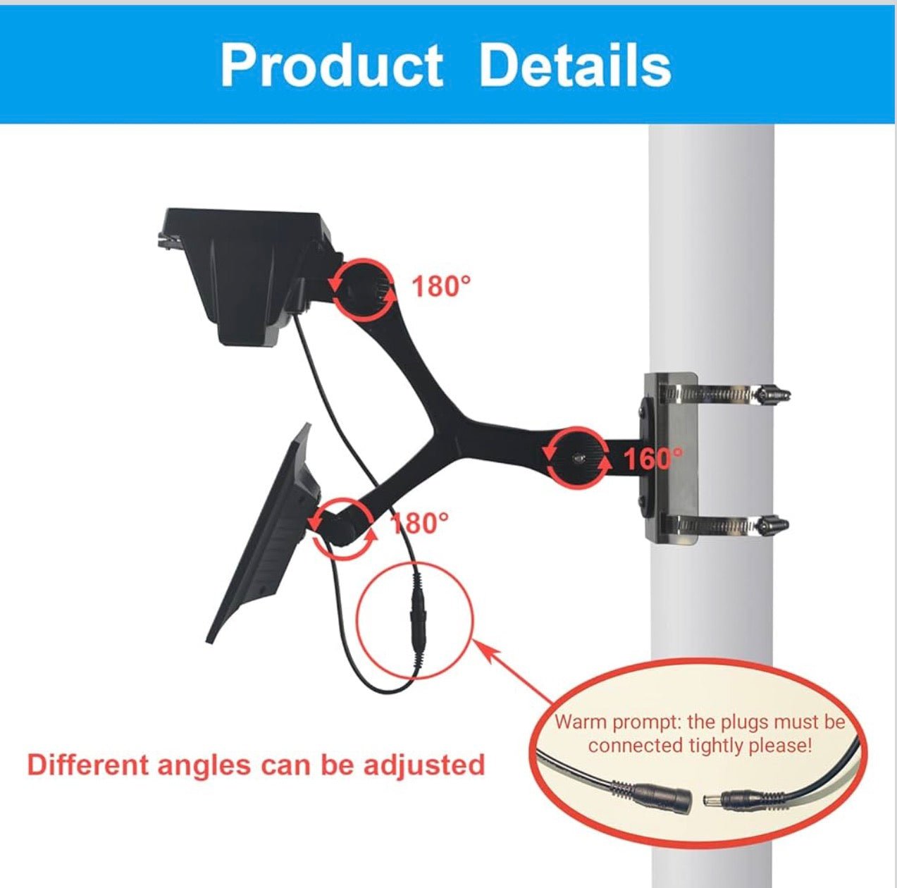 600W Aluminum Flag Pole Light Solar Powered 12 Ultra Bright LED 6000K White Adjustable Metal Clamp Fits 2-6" Diameter Flagpoles Outdoor Dusk to Dawn 100% Coverage Lights Black - Outdoor Solar Outlet