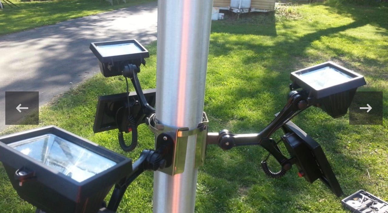 600W Aluminum Flag Pole Light Solar Powered 12 Ultra Bright LED 6000K White Adjustable Metal Clamp Fits 2-6" Diameter Flagpoles Outdoor Dusk to Dawn 100% Coverage Lights Black - Outdoor Solar Outlet