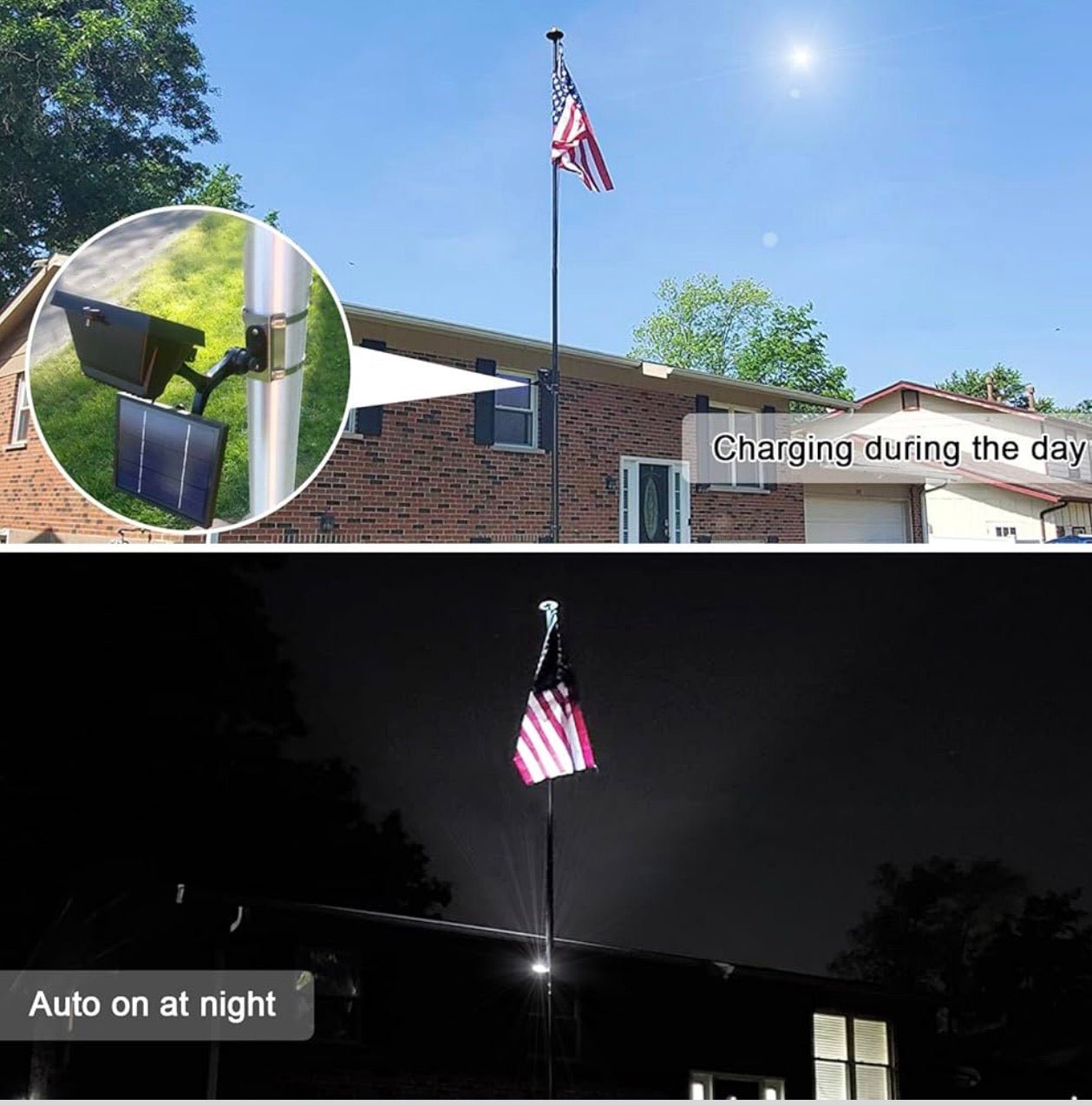 600W Aluminum Flag Pole Light Solar Powered 12 Ultra Bright LED 6000K White Adjustable Metal Clamp Fits 2-6" Diameter Flagpoles Outdoor Dusk to Dawn 100% Coverage Lights Black - Outdoor Solar Outlet